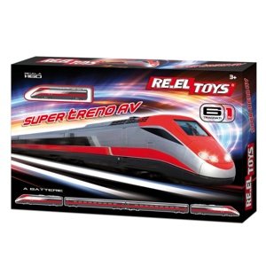 RE.EL Toys sada Super treno AV na baterie, délka soupravy 62 cm, 6 variant sestavení. Autodráhy a stavebnice IQ models