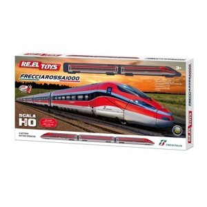 RE.EL Toys Frecciarossa 1000 licencovaný vlak v měřítku H0 na baterie, vlak 91cm, dráha 5m Autodráhy a stavebnice IQ models