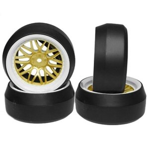 Spec D LS Wheel Offset +6 White Gold w/Tire 4ks pro 1/10 Drift Příslušenství auta IQ models