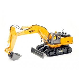 Huina RC pásový bagr s radlicí a kovovou lžící 1:16 Nová verze s majákem a figurkou RC auta, traktory, bagry IQ models