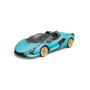 RE.EL Toys RC auto Lamborghini Sian  1:16 modrá metalíza, proporcionální RTR LED 2,4Ghz Licencovaná auta IQ models