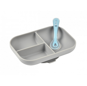 BEABA TALÍŘ SILIKONOVÝ DĚLENÝ S PŘÍSAVKOU GREY