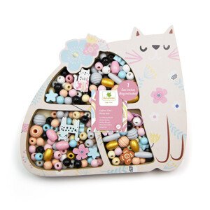 Dřevěné pastelové korálky - Kočka