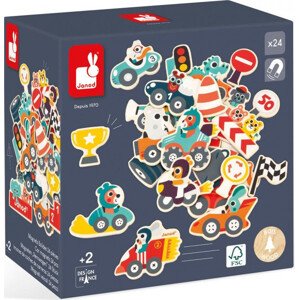 Dřevěné magnetky - Závodní auta - 24 ks - Sleva poškozený obal