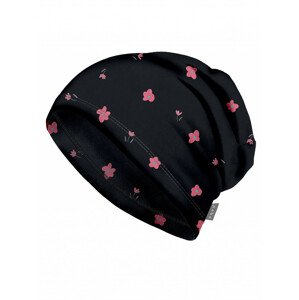 Čepice fleecová Basic, Černá, Květiny - vel. M ( 49-52 cm )