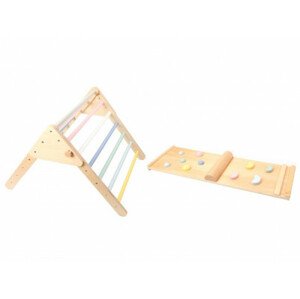 Dřevěná hrací sestava - Piklerové trojúhelník + montessori prkno - pastelové barvy